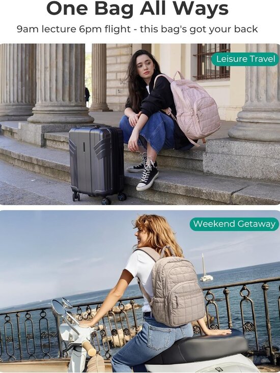 Stylish Quilted Travel Backpack for Women, 15.6\